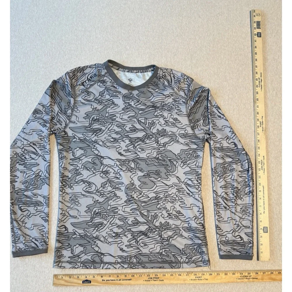 Prana Men's Athletic Long Sleeve Shirt Gray And Black Camo Pattern Size Large
